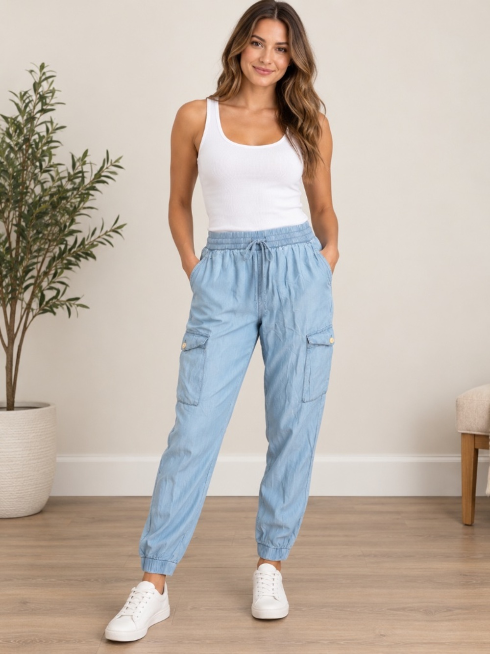 Given Kale Light Wash Cargo Jogger Pants NWT